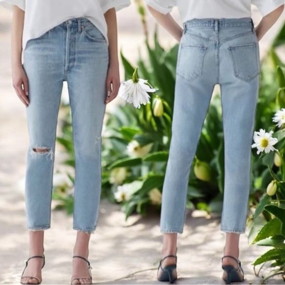 Agolde Riley High Rise Straight Crop Distressed Denim Comfort Capsule Chic 25‎